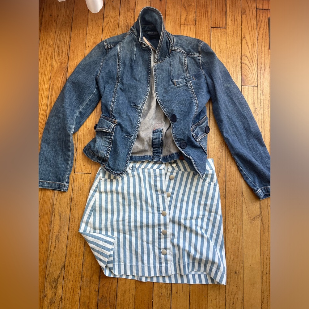 Blue Jean Jacket & Striped Jean Skirt